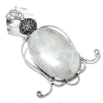 Natural Rainbow Moonstone Gemstone 925 Sterling Silver Pendant 3.03" B3k63