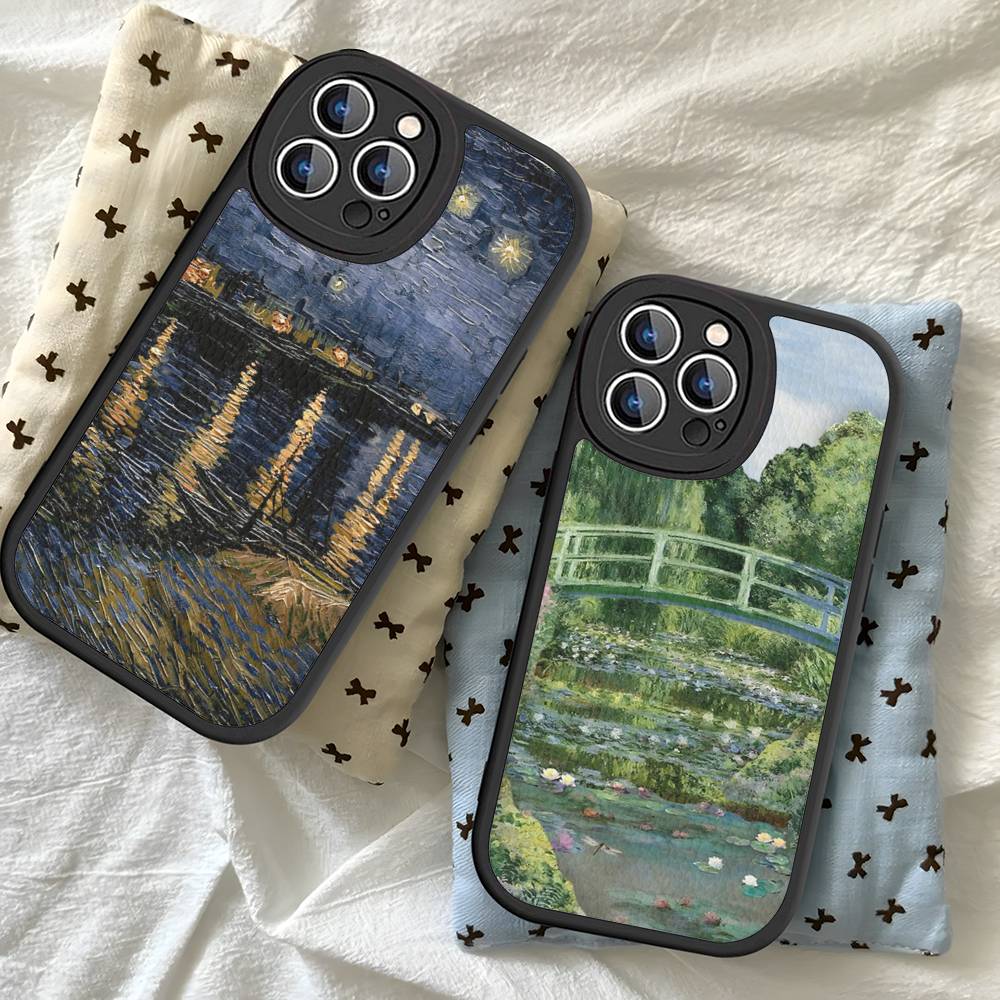 Van Gogh Oil Painting Leather Phone Case For IPhone 16 15 14 13 12 11 Pro Max Plus Shockproof Cover