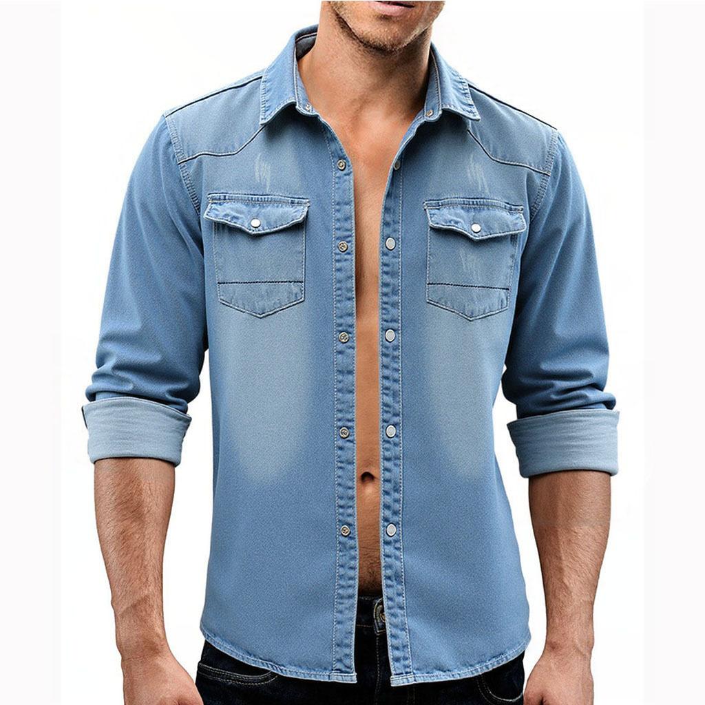 Autumn and Winter Men's Slim Casual Long-sleeved Shirt Japanese and Korean Retro Simple Long-sleeved Denim Shirt Jacket