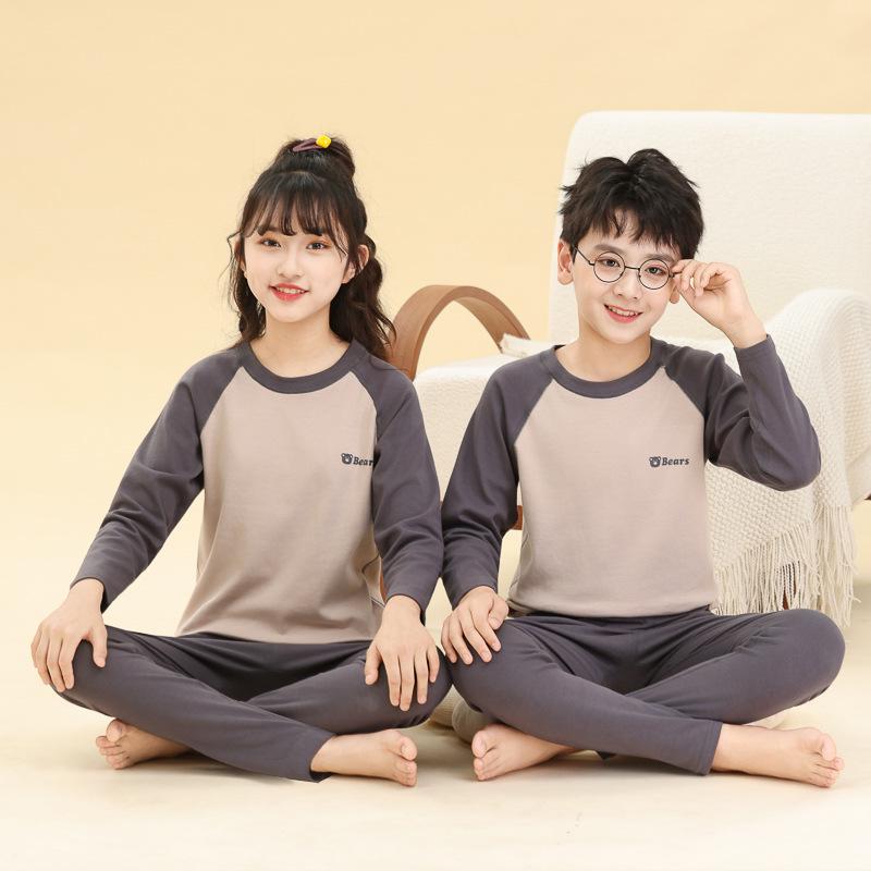 Children's Cotton Pajama Set: Boys' & Girls' Warm Flannel Base Layer for Autumn
