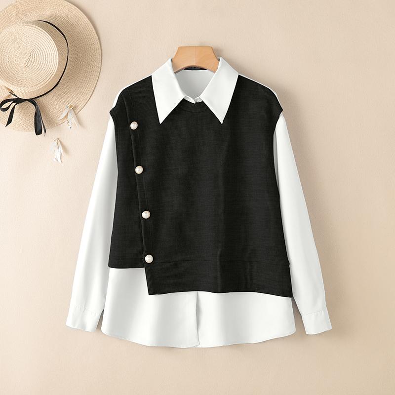 ZANZEA Women Caual Turn Down Collar Long Sleeve Autumn Patchwork Blouse