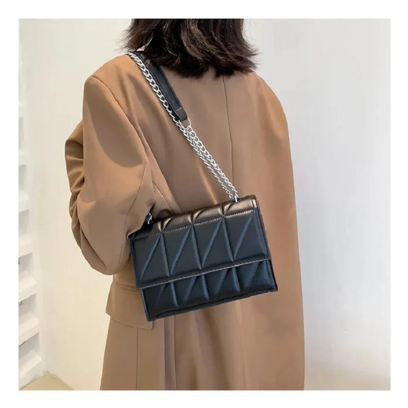 Embroidery Plaid Crossbody Bags for Women Daily Used Solid Color Chain Strap Flap Shoulder Bag Ladies Handbags