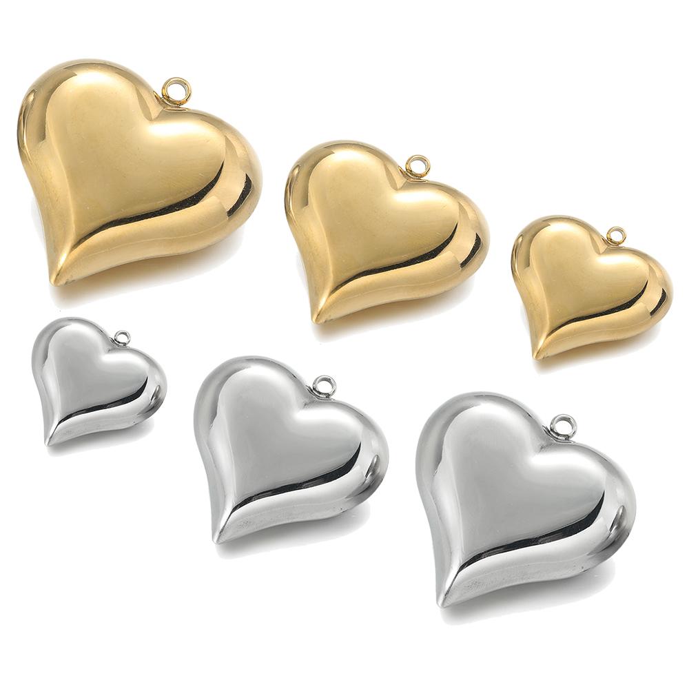 2pcs/Lot Love Heart Shape 3D Stainless Steel Pendants Charms for DIY Jewelry Making Necklace Bracelet Couple Pendant Supplies