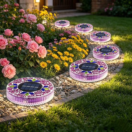 Solar Ground Light Outdoor Flat Solar Powered Disc Light IP68 Waterproof Pathway Light for Garden Yard Lawn Walkway Driveway Landscape Lighting