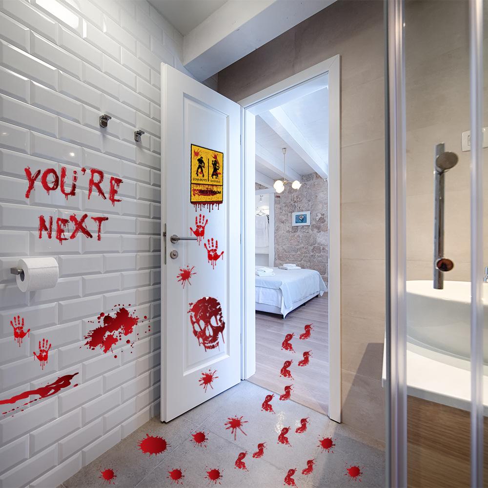 Cross-border Halloween Sticker Blood Print Door and Window Wall Sticker Blood Footprint Ghost Axe Prop Window Sticker Party Decoration Waterproof