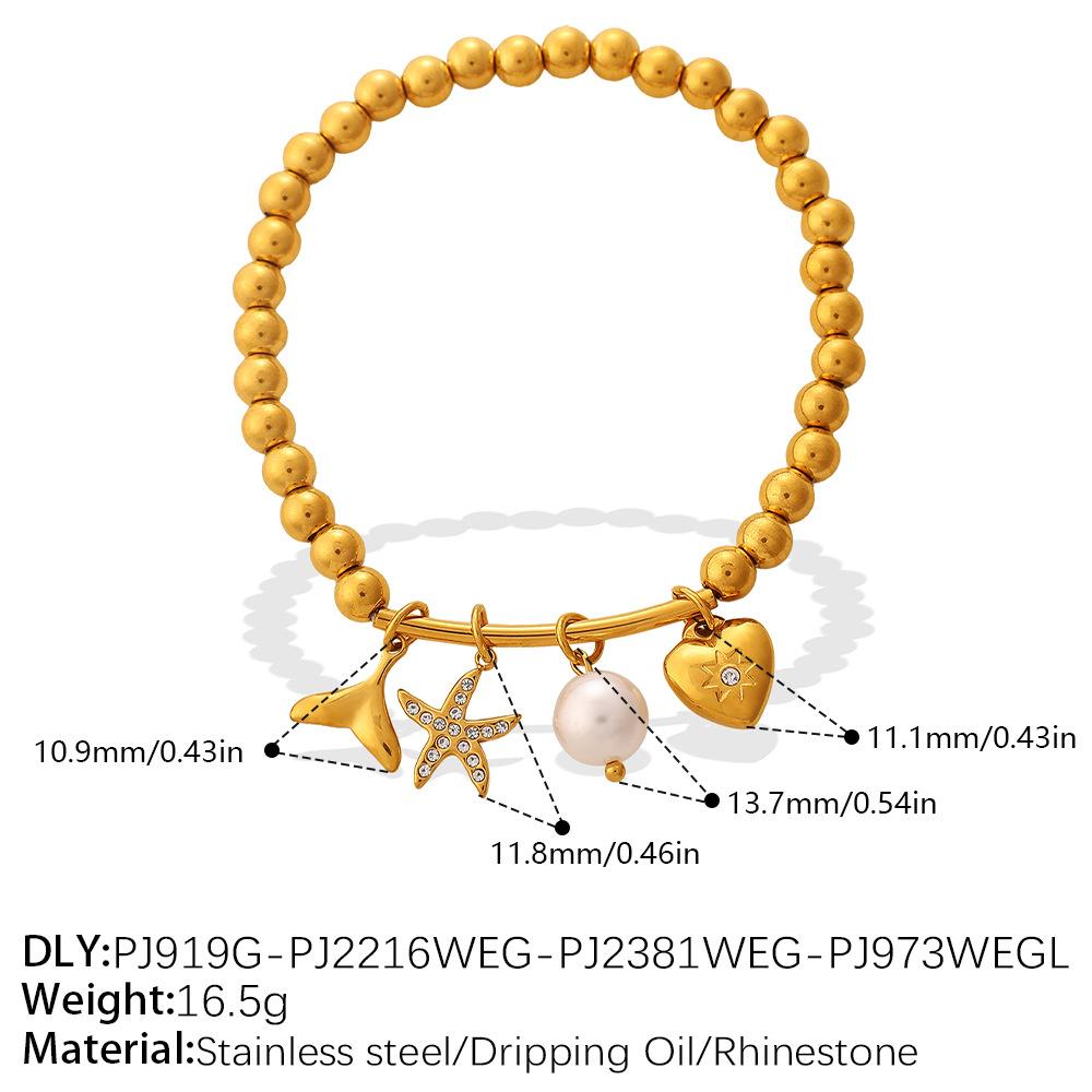 Summer Beach Ocean Wind Starfish Shell DIY Pendant Round Bead Bracelet Gold-plated Stackable Jewelry