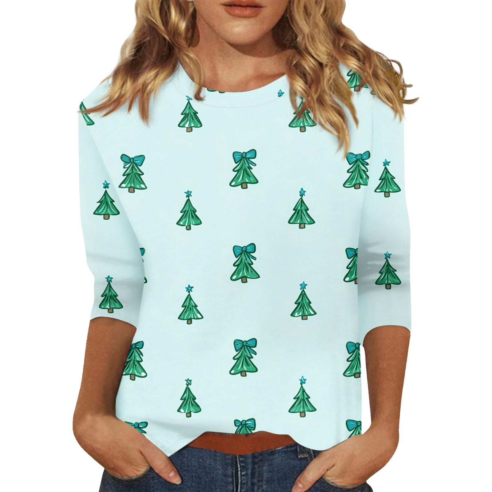 

Женский топ с круглым вырезом и рукавом 3/4 с рождественским принтом M