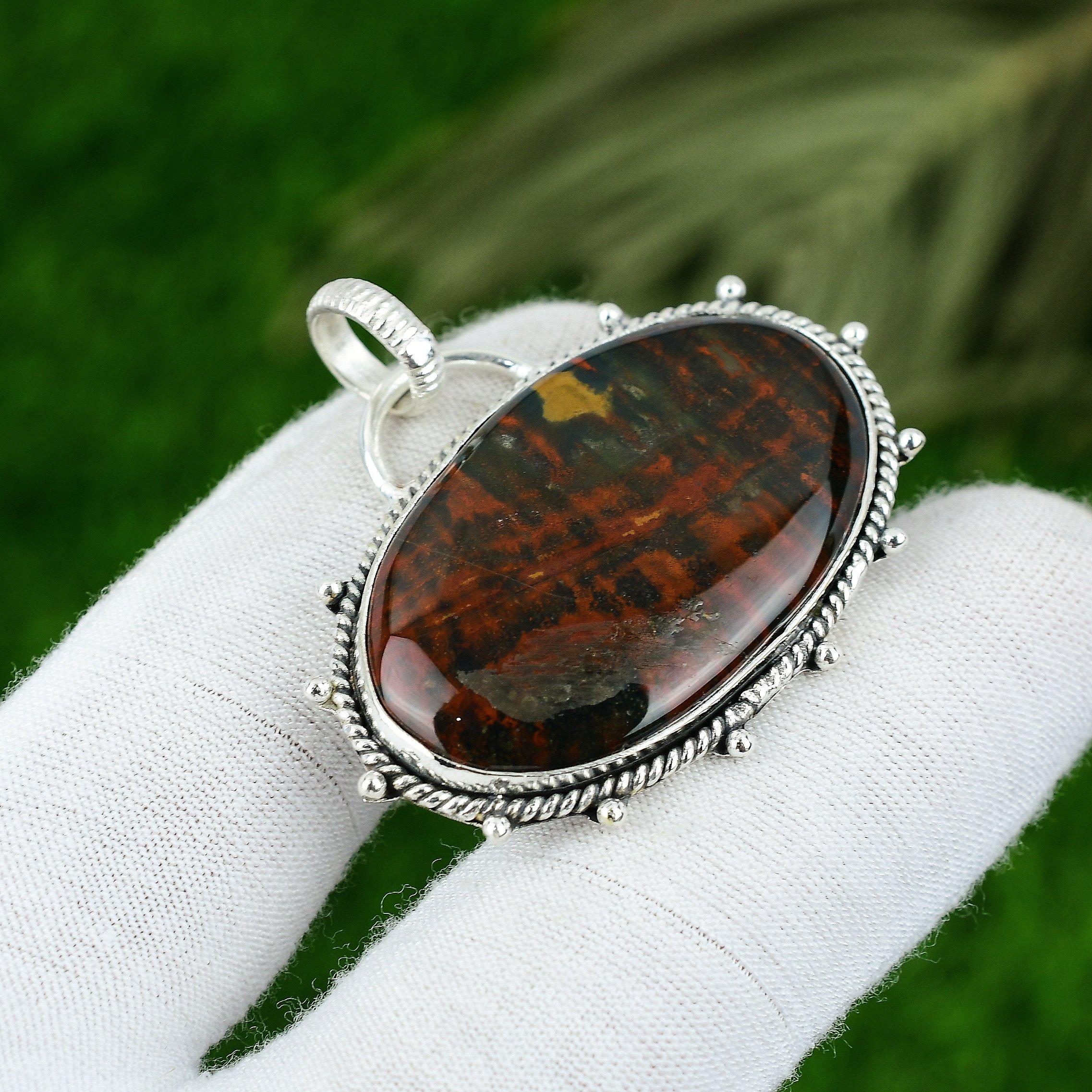 

Natural Bloodstone Gemstone Indian Jewelry 925 Sterling Silver Pendant For Girls