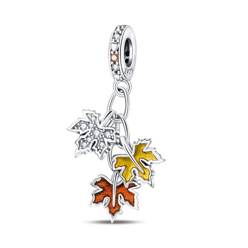 Winter Series Copper Charms Beads Snowman Autumn Pumpkin Maple Leaf Beads Fit Original Bracelet Women Gifts