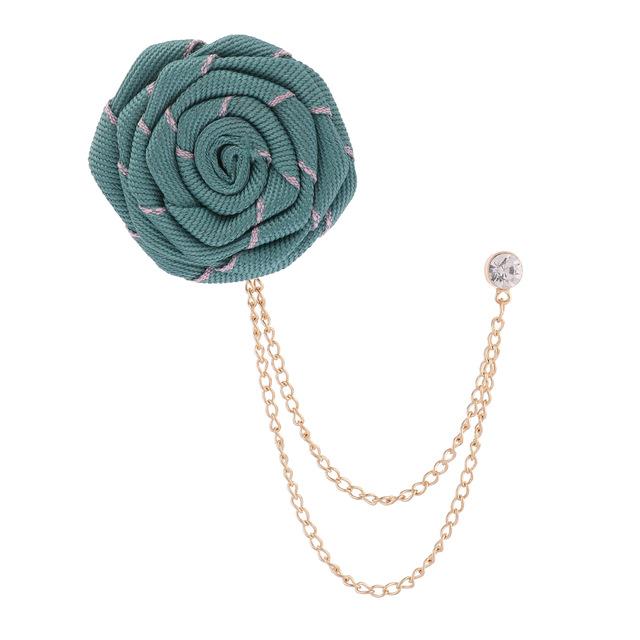Stoff Tuch Rose Blume Broschen Kristall Quaste Kette Reversnadeln Herren Anzug Hemd Abzeichen Hochzeit Mode Schmuck Geschenke