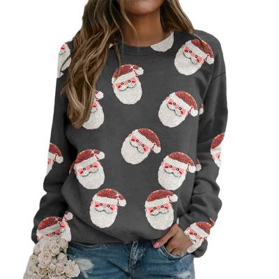 Christmas Women's Printed Hoodie Round Neck Long Sleeved Hoodie for Women Pullovers & Long Sleeves (women’s)