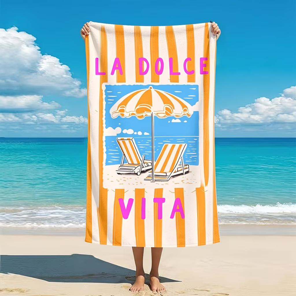 Amalfi Coast Style Oversized Microfiber Beach Towel, Extra Large La Dolce Vita Bath Towel, XL Quick Dry Sand Free Travel Mat