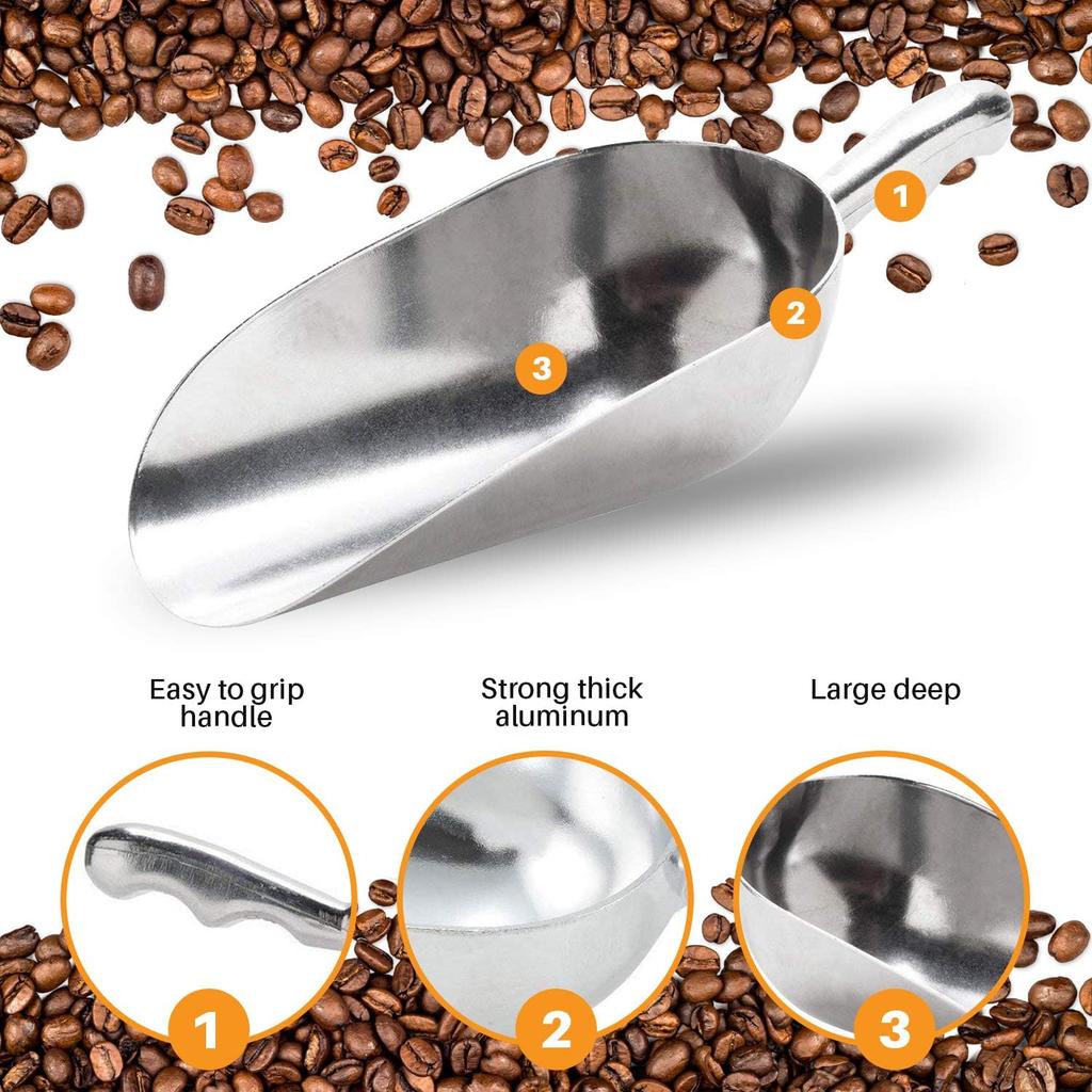 Aluminum Utility Scoop, - Bar Ice Scoop, Dry Bin Scoop, Dry Goods Scoop, Candy Scoop, Spice Scoop, X-Large, Commercial Grade - 85-Ounce