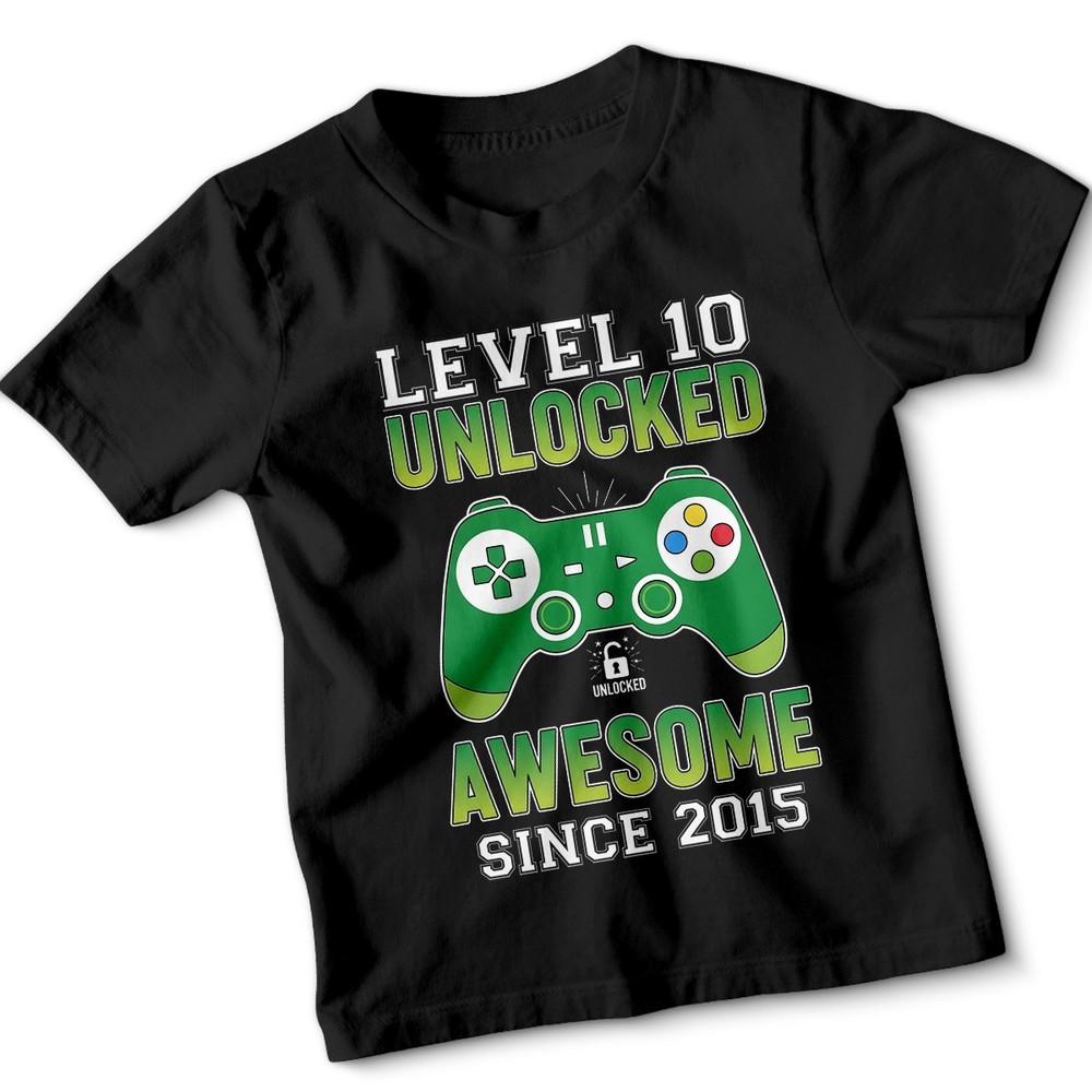 

Level 10 Unlocked Awesome Since 2015 Gaming 10th Birthday T-Shirt 2XL