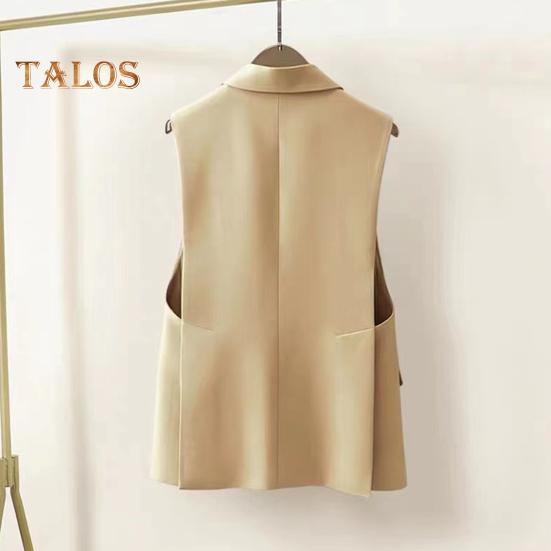 Women Suit Waistcoat Single Button Closure V Neck Lapel Sleeveless Cardigan Mid Length Solid Color Formal Business OL Commute Coat