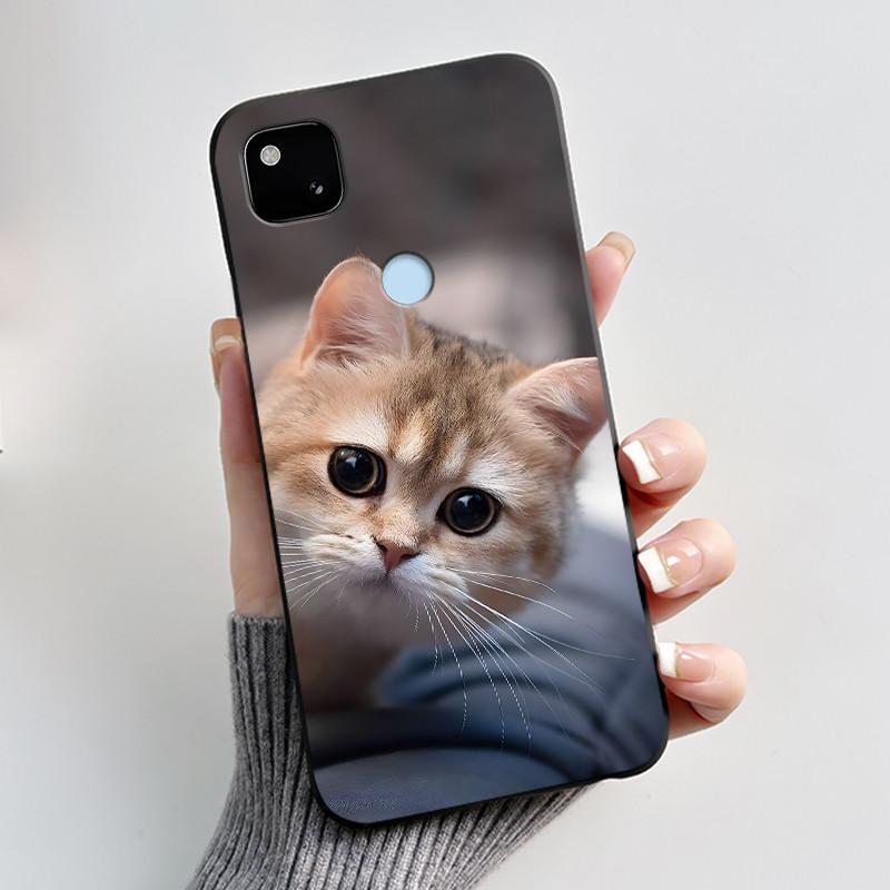 Coque Pour Google Pixel 4A 4 A 4G Noir Coque de Téléphone Esthétique Mignon Chat Dessin Animé Mince Souple TPU Silicone Arrière Pour Pixel4A Coquille