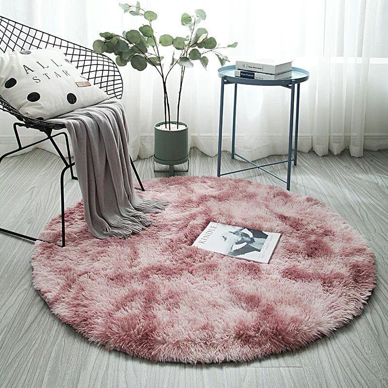 Silk Wool Tie-Dye Carpet: Modern Long Hair Round Rug for Living Room or Bedroom
