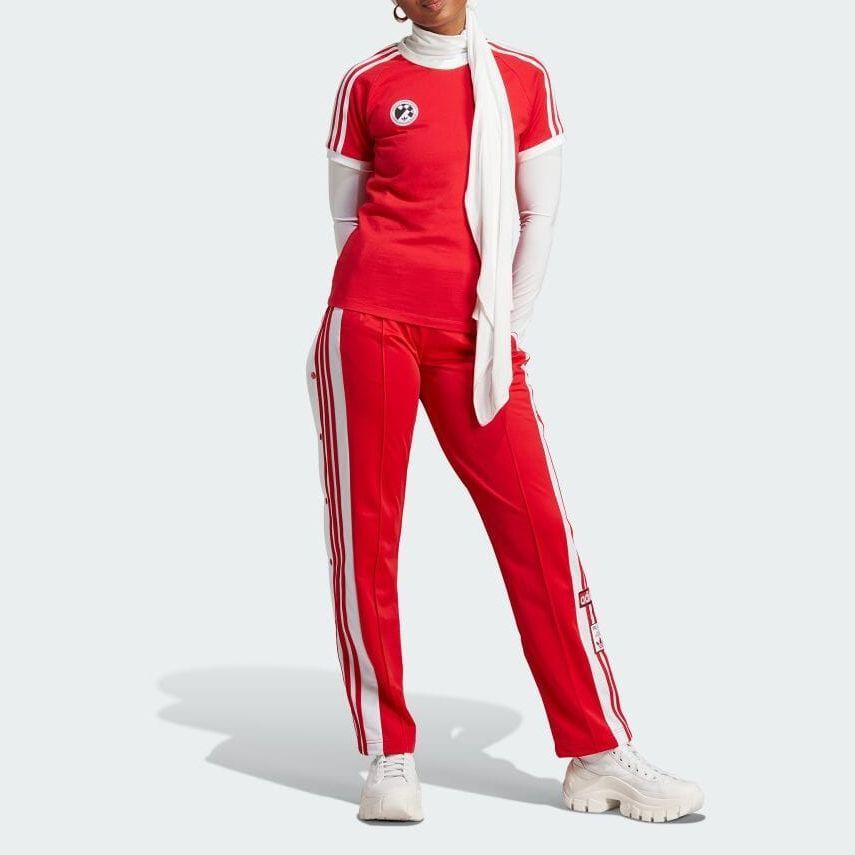 Adidas Originals Striped Letter Print Slim Fit Round Neck Short Sleeve T-Shirt Women Tops Crimson IR9786