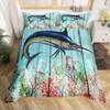 Marlin Swordfish Duvet Cover Set Queen Size Kids Ocean Fish Bedding Set Boys Girls Nautical Marine Fishing Theme Comforter Cover