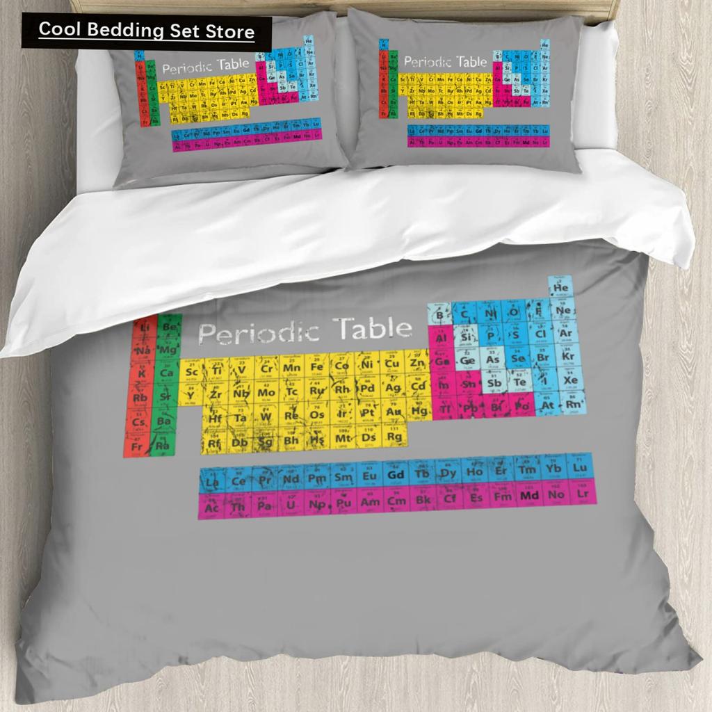 Periodensystem Königin König Bettbezug Pädagogische Wissenschaft Chemie Bettwäsche-Set für Studenten Lehrer Elementtabelle Bettdeckenbezug