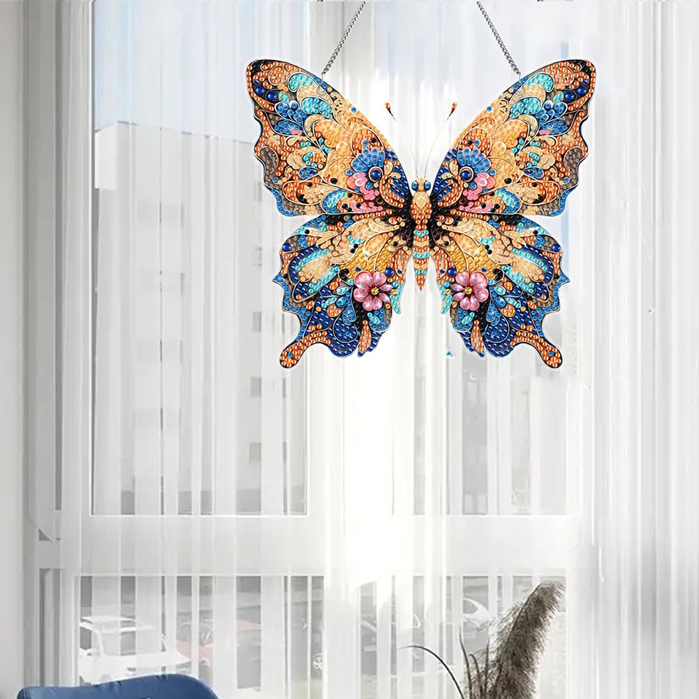 Butterfly Theme 2D Flat DIY Special Shape Hanging Diamond Art Kits Diamond Painting Set Diamond Art Pendant Wall Door Decoration