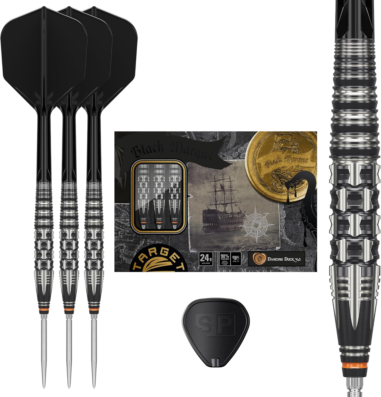 

Мішень Японія Чорна Марка Танцюючий Качур G4 Вольфрам Швейцарське Очко Сталевий Наконечник Дартс 24Г Швейцарські Нано Чорні Оперення та Древки Марк Танцюючий Качур 90% K-Flex чорний