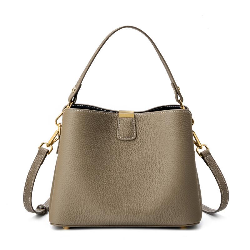 Top-grain Leather Bag, Large-capacity Bucket Bag, Simple and Versatile Leather Single-shoulder Crossbody Handbag