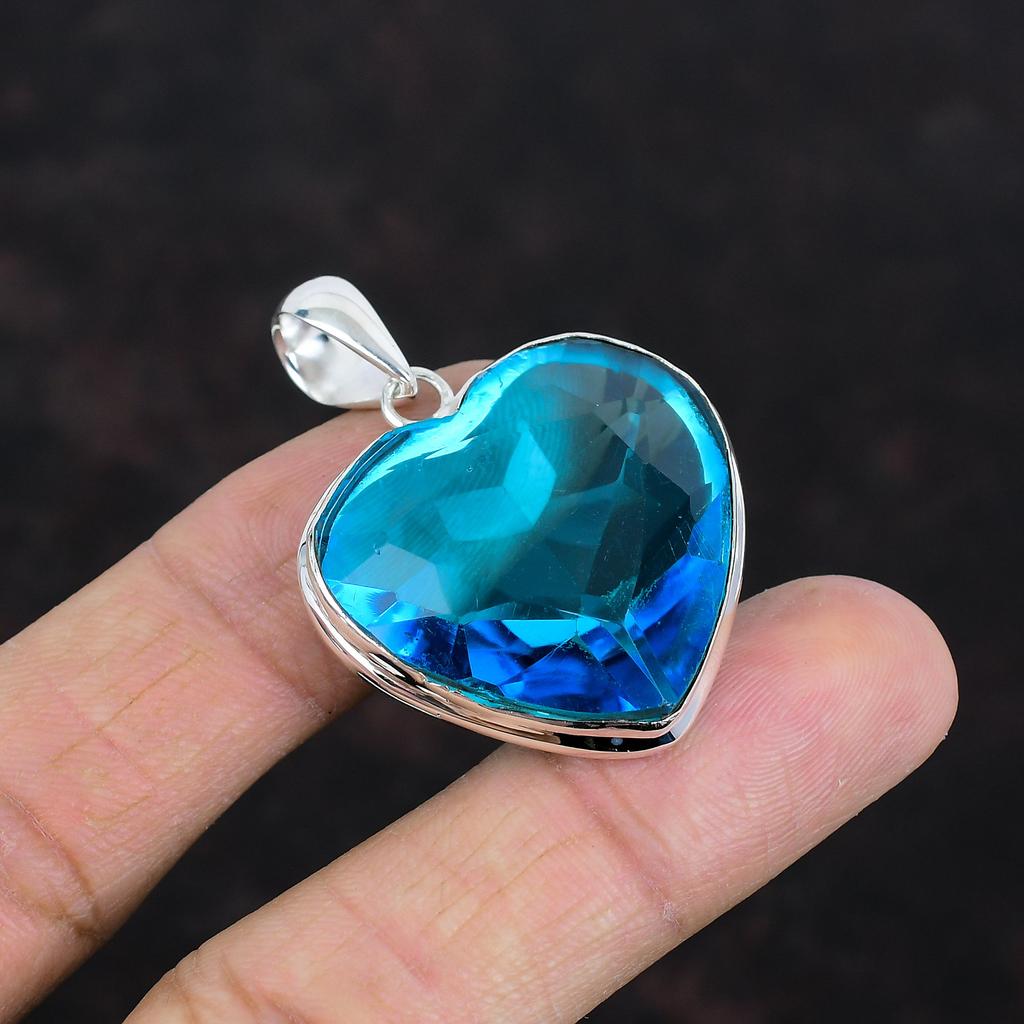 Faceted Swiss Blue Topaz Pendant 925 Sterling Silver Pendant Handmade Latest Design Pendant Swiss Blue Topaz Gemstone Jewelry Gifts for Wife
