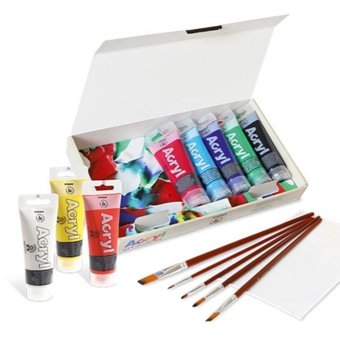 Coffret de peinture acrylique - Morocolor - 8 couleurs - 75 ml - Accessoires inclus - Mat