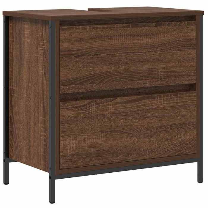 VidaXL Meuble salle de bain lavabo tiroirs chêne marron 60x34,5x60 cm, meuble vasque de toilette, meuble de rangement de 861886