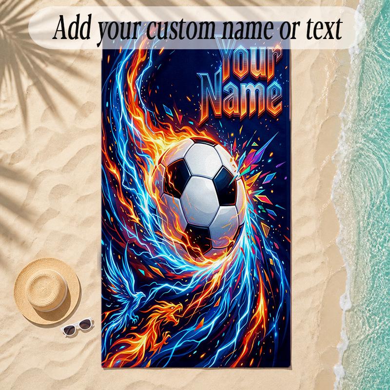 Soccer Theme Soft Beach Towel Personalized Custom Name Text Towel Portable for Beach Pool Travel