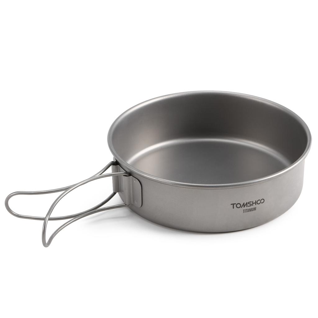 TOMSHOO 3pcs Titanium Bowls Set Ultralight Titanium Dinner Bowl Pan with Foldable Handles for