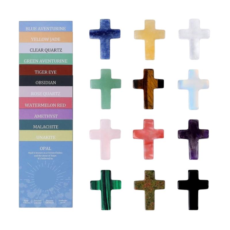 Pocket Hug Gift Natural Crystal Crosses Pendant Set With Description Cards For Jewelry Making And Home Decoration