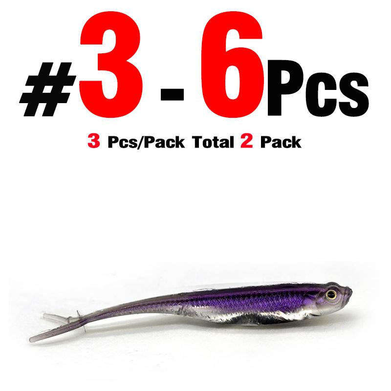 MNFT 6Pcs Fishing Worm Soft Silicone Swimbaits Lure Paddle Tail Shad Minnow Paddle 7.5cm 1.8g  Paddle Tail Swim Bait