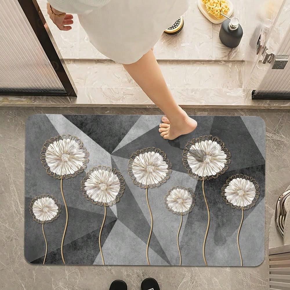 Non Slip Quick Dry Absorbent Vintage Floral Bath Carpet Mat Rug Easy Clean Home Decor for Bathroom Shower Sink Bathtub Door