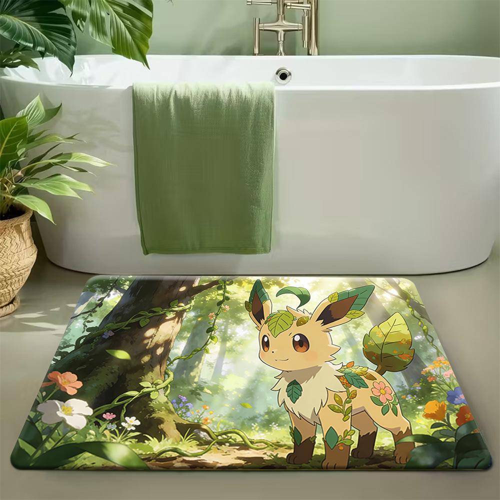 Cute Pokemon Pikachu and Starters Forest Print Non-slip Doormat, Soft Absorbent Floor Rug for Home Decor 40x60cm