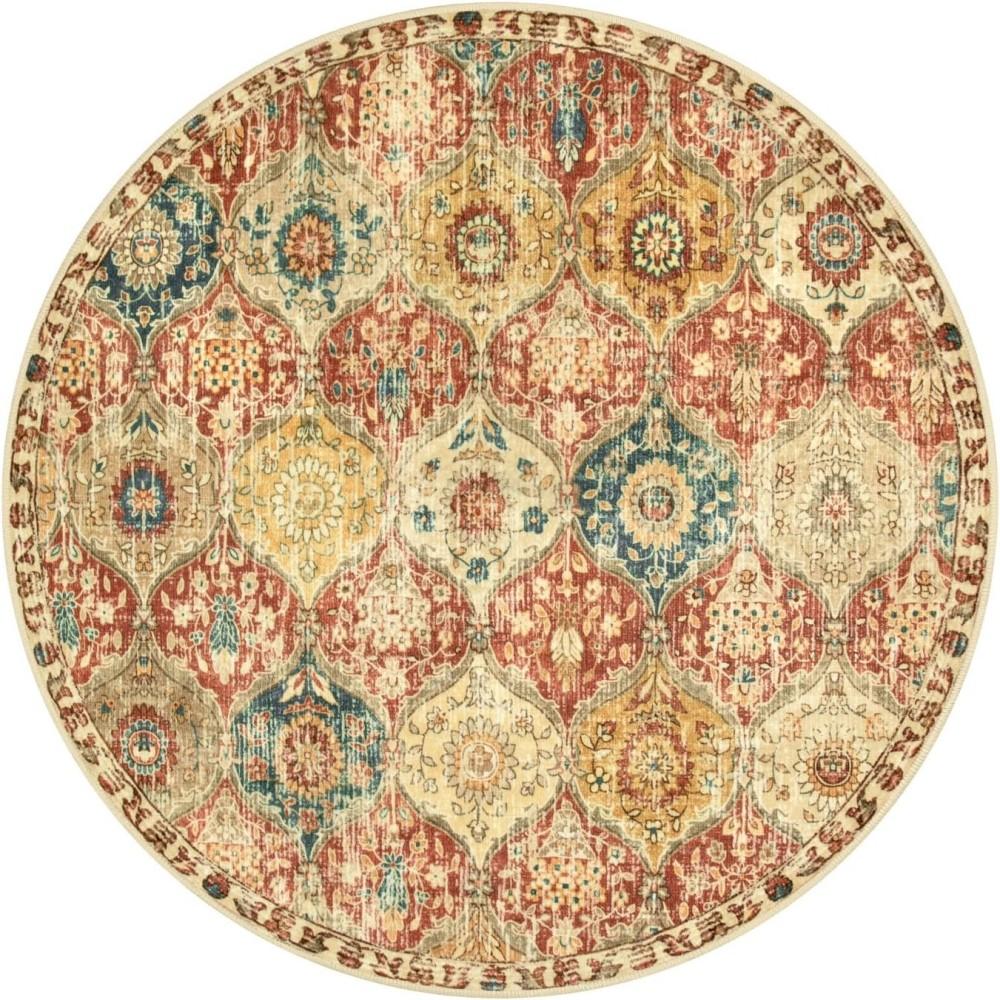 Tapete redondo, tapete circular, estampa de flores étnicas, antiderrapante, boêmio, tapete macio e lavável para sala de estar, quarto, cozinha 40X40cm-16x16in
