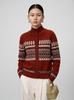Women's Retro Fair Isle Wool Cardigan Sweater - Thick Knit, Stand Collar