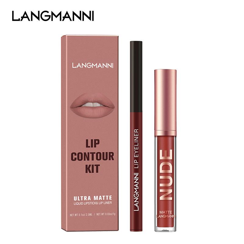 2-teilige Kombination aus Lippenkonturenstift und Lipgloss, wasserfest, langanhaltend, samtig, nackt, sexy, nicht klebender, matter Lippenstift, Lippenkonturenstift