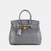 25cm Borsa Birkin Classica Moda Motivo Coccodrillo Lusso Donna Grande Capacità Tote Spalla a Tracolla Borsa Media Materiale PU Morbido Chiusura con Fibbia