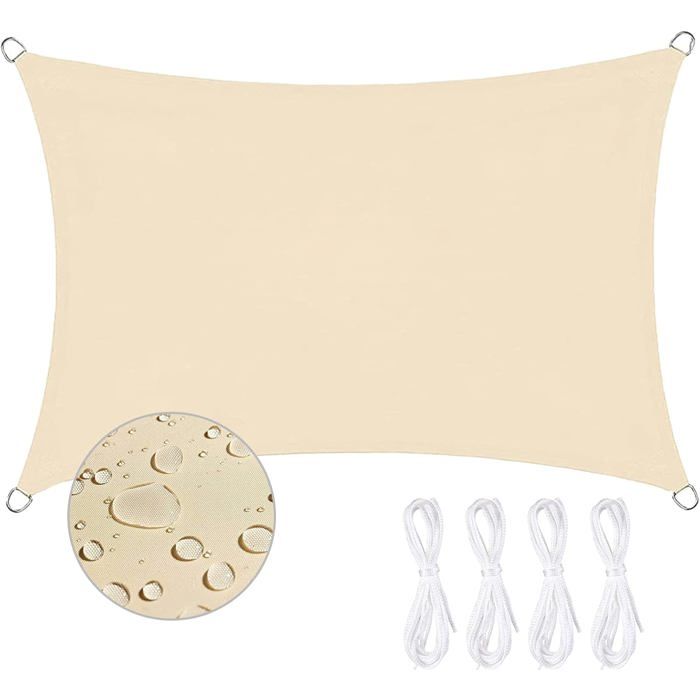 Voile d'ombrage rectangulaire 2x3 m beige - tissu Oxford imperméable, anti-UV 95%