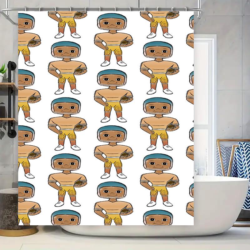 

3D Printed Shower Curtain Featuring Football Player Pattern Waterproof Fabric For Bathroom Decor With Hook Ring (180X2 W60H190(CM)-1 Pcs