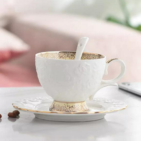 Retro European Style Ceramic Iced Americano and Latte Cup Set with Saucer