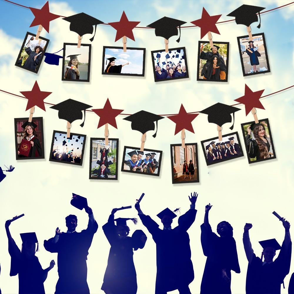 Celebrate Graduation Photo Banner Black Gold Picture Banner  Graduation Season Themed Party
