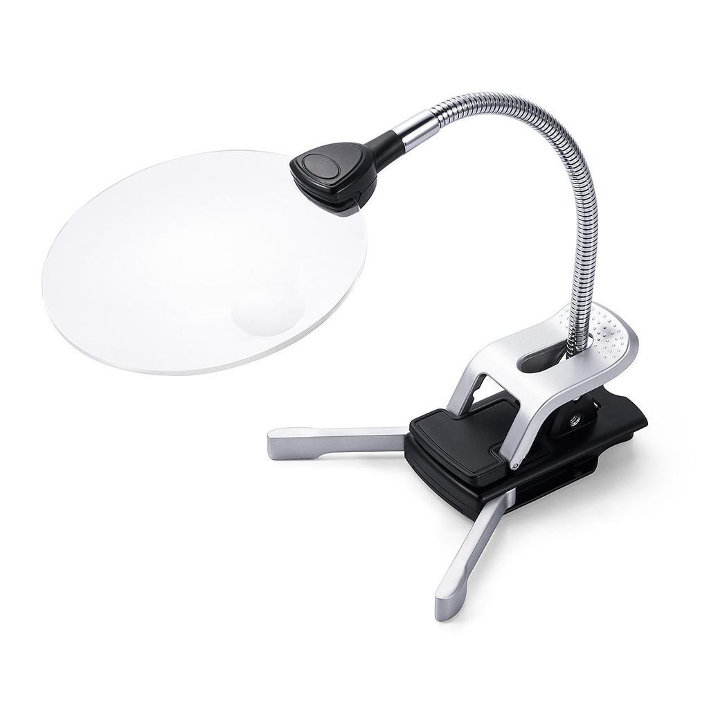 Sutekus Stand Magnifier, Magnifying Glass, Reading Magnifier with LED Light, Clip-on Compatible, 11cm13cm Lens Diameter, 2.5x5x Magnification,