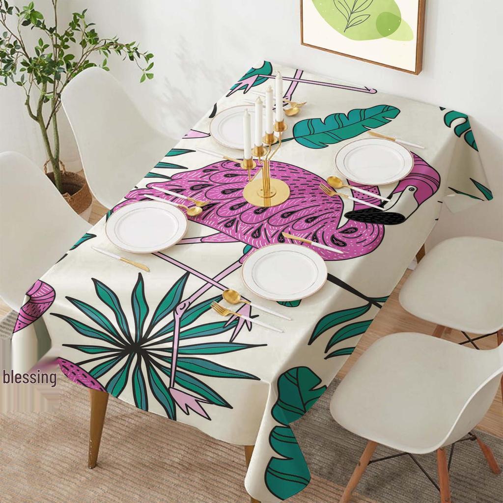 Tropical Flamingo Polyester Rectangular Tablecloth for Parties and Dining