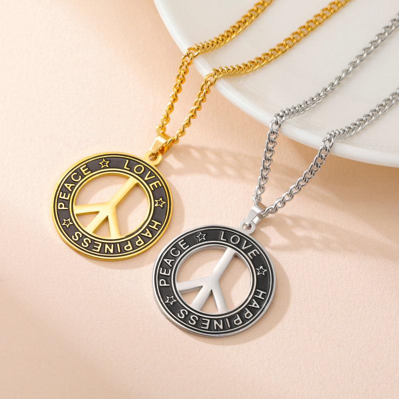 Vintage Distressed Peace Sign Pendant Necklace For Men Trendy Street Titanium Steel Clavicle Chain Jewelry Accessory