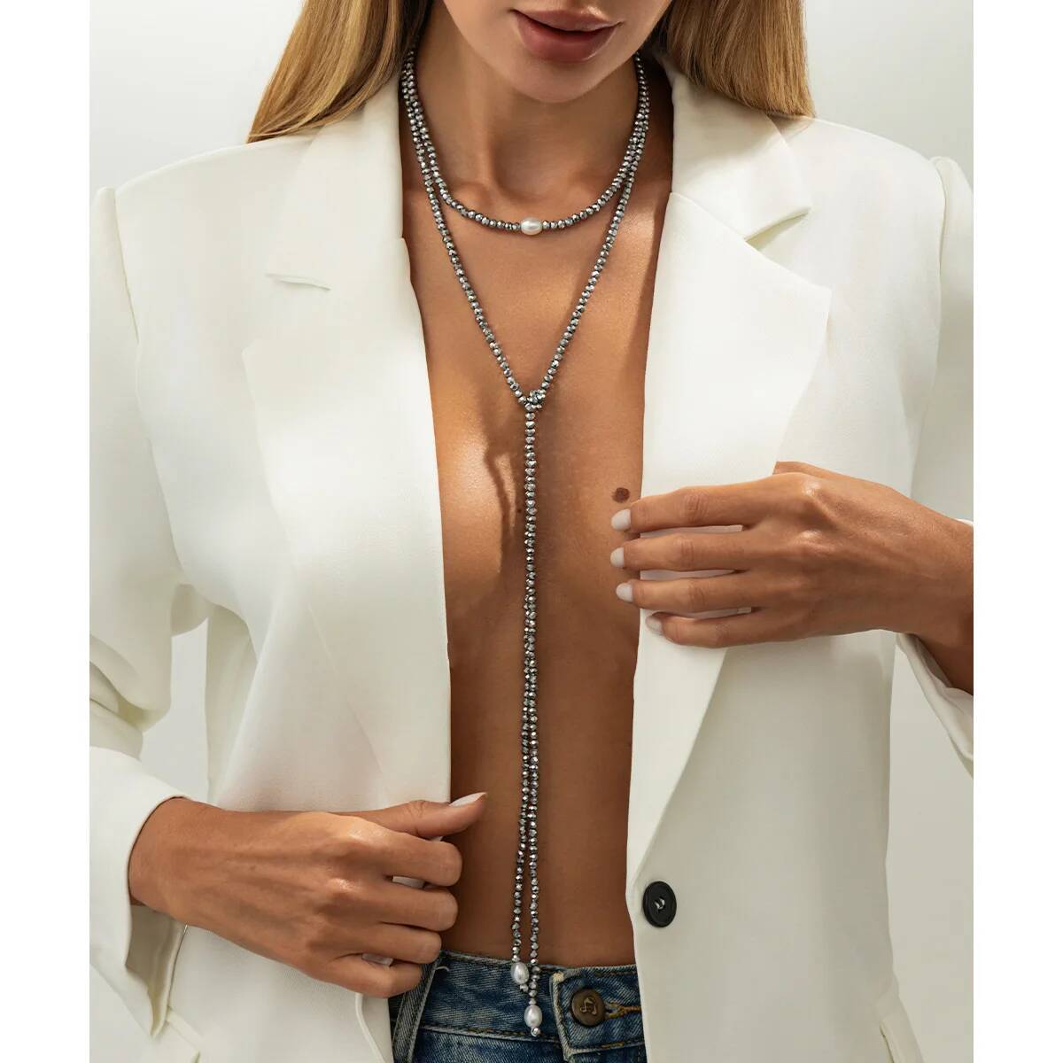 

Ingemark 3 Styles Trendy Crystal Bead Chain Long Pendant Necklace Women Retro Multilayer Stacked Sweater Chain Neck Jewelry