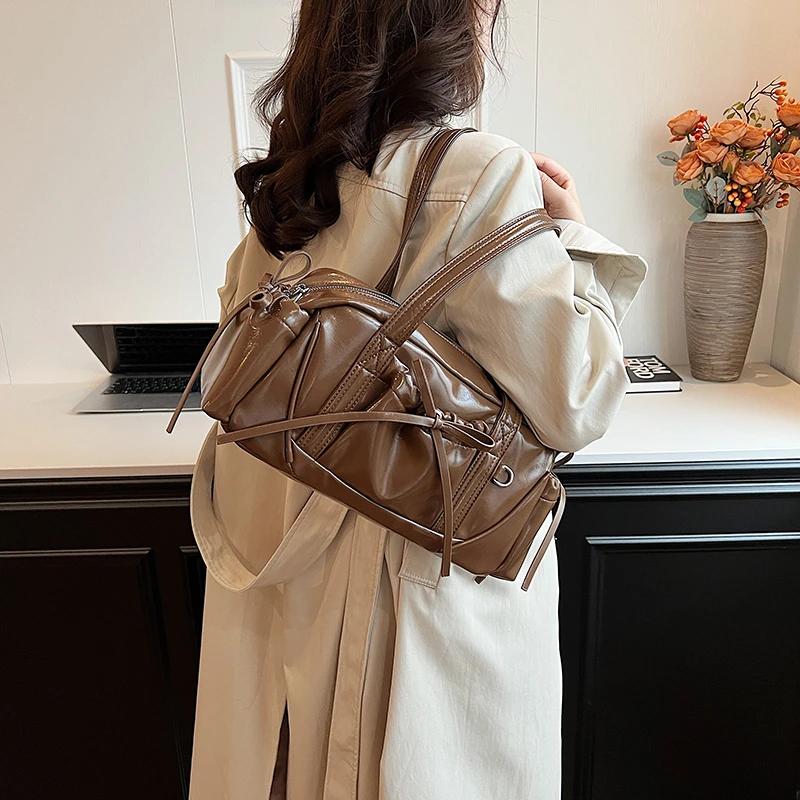 Geantă de umăr monocromatică feminină din PU, capacitate mare, versatilă și elegantă, stil nou