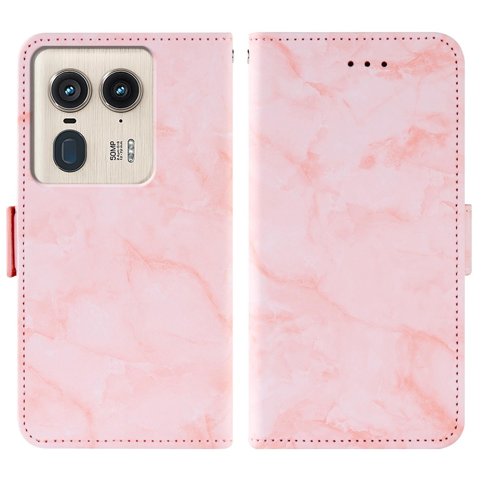 

For Motorola Edge 50 Ultra 5G Leather Case Marble Pattern Phone Wallet Stand Cover with Wrist Strap